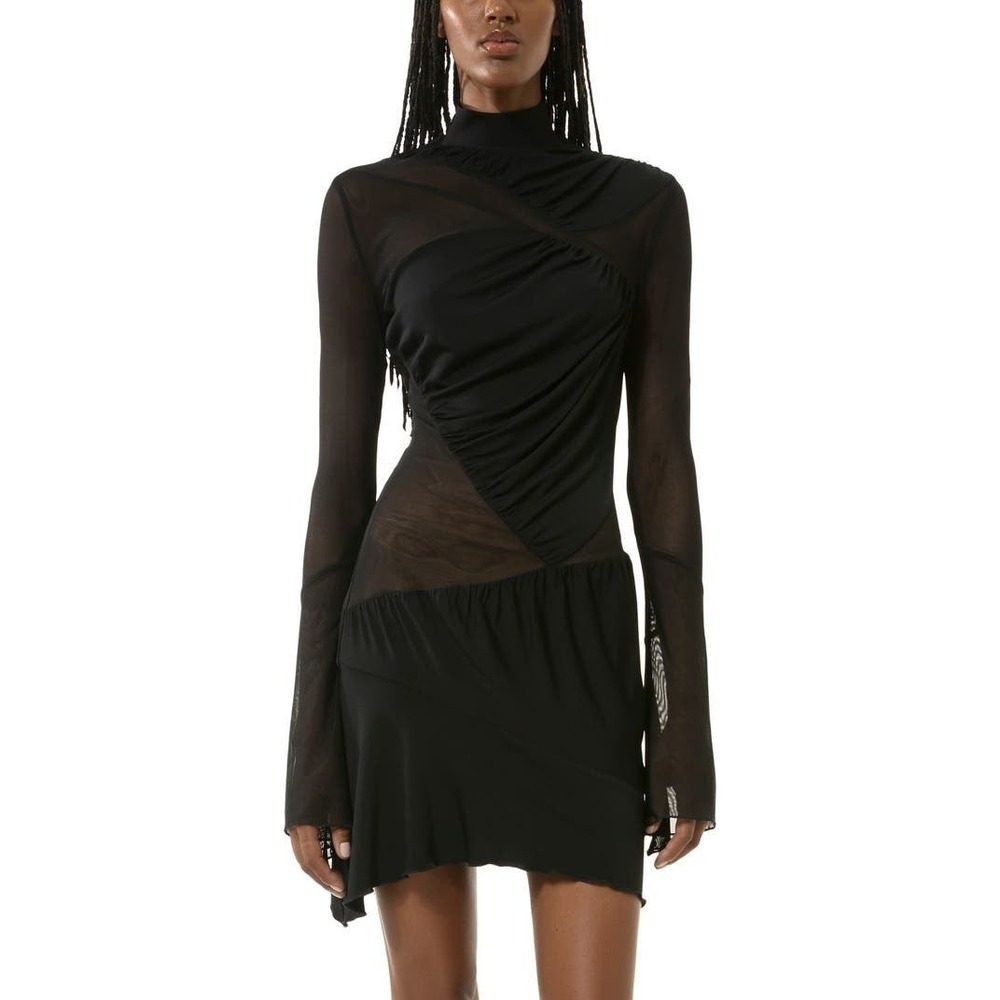 Mach & Mach Black‎ Sheer Panel Long Sleeve Turtleneck Mini Dress Size 8 NWT
